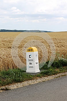 Chemin des Dames First World War battlefield roadside marker in France