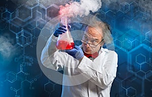 Chemist carefully oversees his experiment