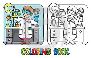 Chemist coloring book. Profession ABC. Alphabet C