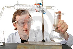 Chemist does experiment