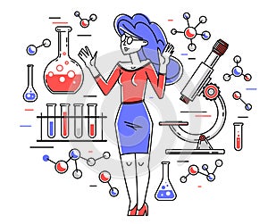 Chemist working on some scientific experiment trying to create new formula or pharmacology research, education student or teacher