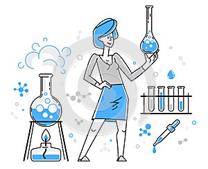 Chemist working on some scientific experiment trying to create new formula or pharmacology research, education student or teacher