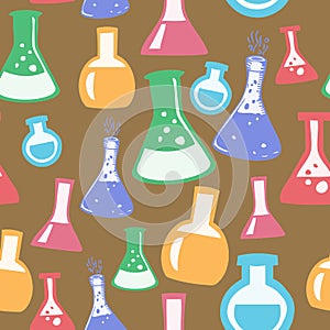 Chemistry Beakers on Brown Background Geometrical Pattern Seamless Repeat Background
