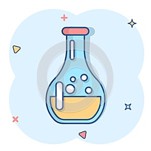 Chemistry beakers sign icon in comic style. Flask test tube vector cartoon illustration on white isolated background. Alchemy