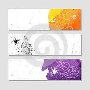 Chemistry and biology. Set of white paper banner templates horizontal business banner. Banner corporate identity, website, banner