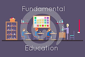 Chemistry education class room flat design