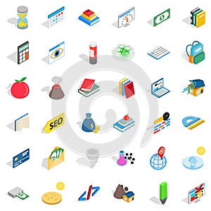 Chemistry education icons set, isometric style