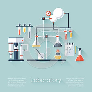 Química educación investigación laboratorio dispositivos. un piso estilo largo tiempo oscuridad. moderno diseno 