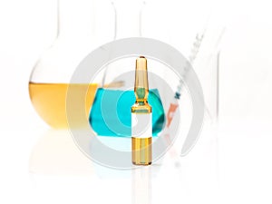 Chemistry equipment, laboratory glassware with colorful liquid a photo