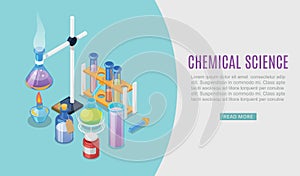 Chemistry experiment flat design vector illustration concept. Chemist laboratory workspace. Chemical reactions research