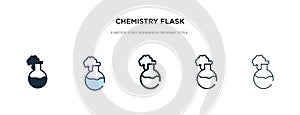 Chemistry flask with liquid icon in different style vector illustration. two colored and black chemistry flask with liquid vector