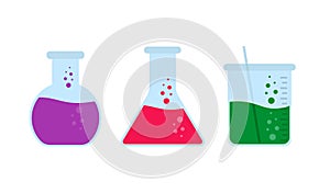 Chemistry flask set in flat style, vector