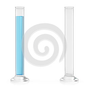 Chemistry flasks with colored liquid on white background. Science chemistry concept. Laboratory test tubes and flasks