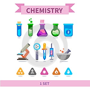 Chemistry flat color icon set