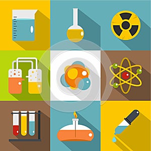 Chemistry icon set, flat style
