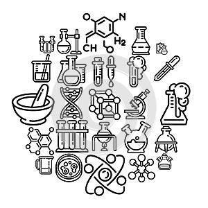 Chemistry icon set, outline style