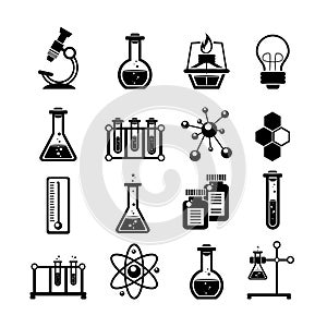 Chemie ikony sada černý 