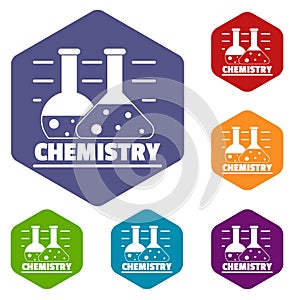 Chemistry icons vector hexahedron