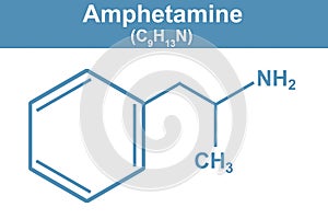 Chemistry illustration of Amphetamine in blue