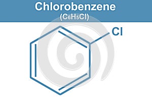 Chemistry illustration of chlorobenzene C6H5Cl in blue photo
