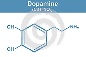 Chemistry illustration of dopamine in blue