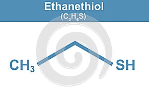 Chemistry illustration of ethanethiol in blue