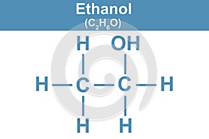 Chemistry illustration of Ethanol in blue