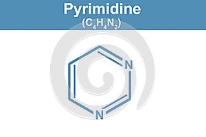 Chemistry illustration of Pyrimidine C4H4N2 in blue