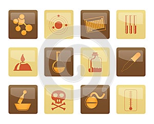 Chemistry industry icons over brown background