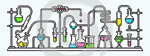 Chemistry lab banner, outline style