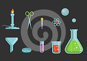 Chemistry lab equipment. Flat vector illustration