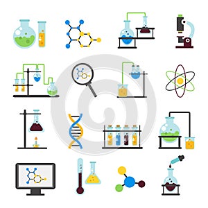 Chemistry Lab Flat Icon Set