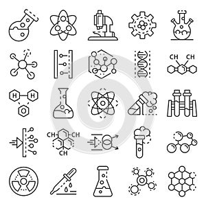 Chemistry lab icon set, outline style