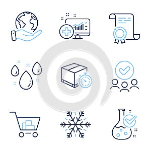Chemistry lab, Internet shopping and Air conditioning icons set. Vector