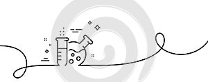 Chemistry lab line icon. Laboratory flask sign. Analysis. Continuous line with curl. Vector