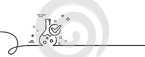 Chemistry lab line icon. Laboratory flask sign. Analysis. Continuous line with curl. Vector