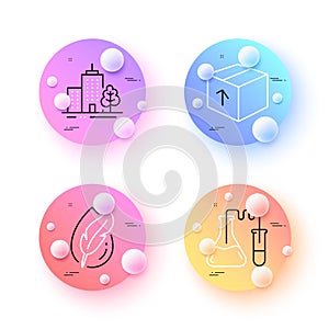 Chemistry lab, Skyscraper buildings and Package minimal line icons. For web application, printing. Vector