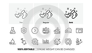 Chemistry lab, Waterproof and Seo message line icons. For web app, printing. Line icons. Vector