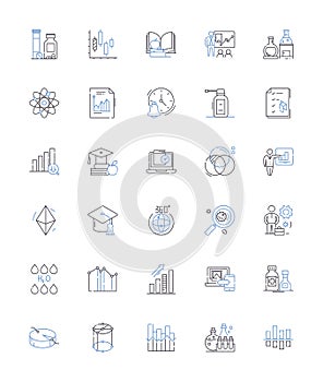 Chemistry line icons collection. Atoms, Elements, Molecules, Reactions, Bonding, Acids, Bases vector and linear