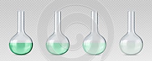 Chemistry measuring glass beakers with liquid photo