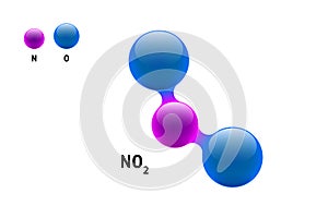 Chemistry model molecule nitrogen dioxide NO2 scientific element formula. Integrated particles natural inorganic 3d