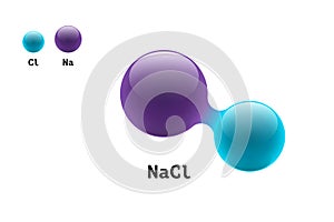 Chemistry model salt molecule diatomic sodium chlorine NaCl scientific element formula. Integrated particles inorganic