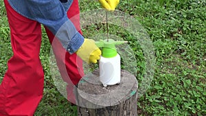 Chemistry pesticide herbicide sprinkler ir gardener hands