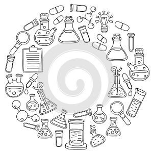 Chemistry Pharmacology Natural sciences Vector doodle set