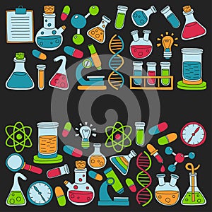 Chemistry Pharmacology Natural sciences Vector doodle set