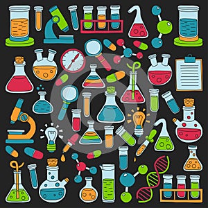 Chemistry Pharmacology Natural sciences Vector doodle set