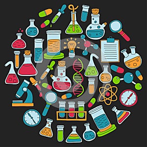 Chemistry Pharmacology Natural sciences Vector doodle set