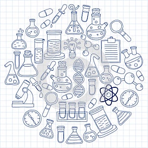 Chemistry Pharmacology Natural sciences Vector doodle set