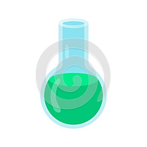 Chemistry round bottom flask with green liquid