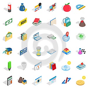 Chemistry in school icons set, isometric style